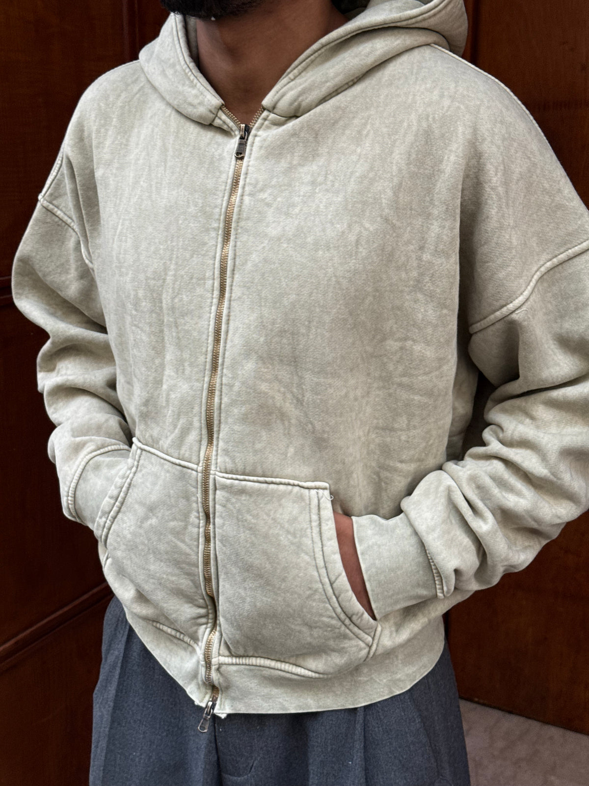 HOODIES ZIP WASHED BEIGE BL