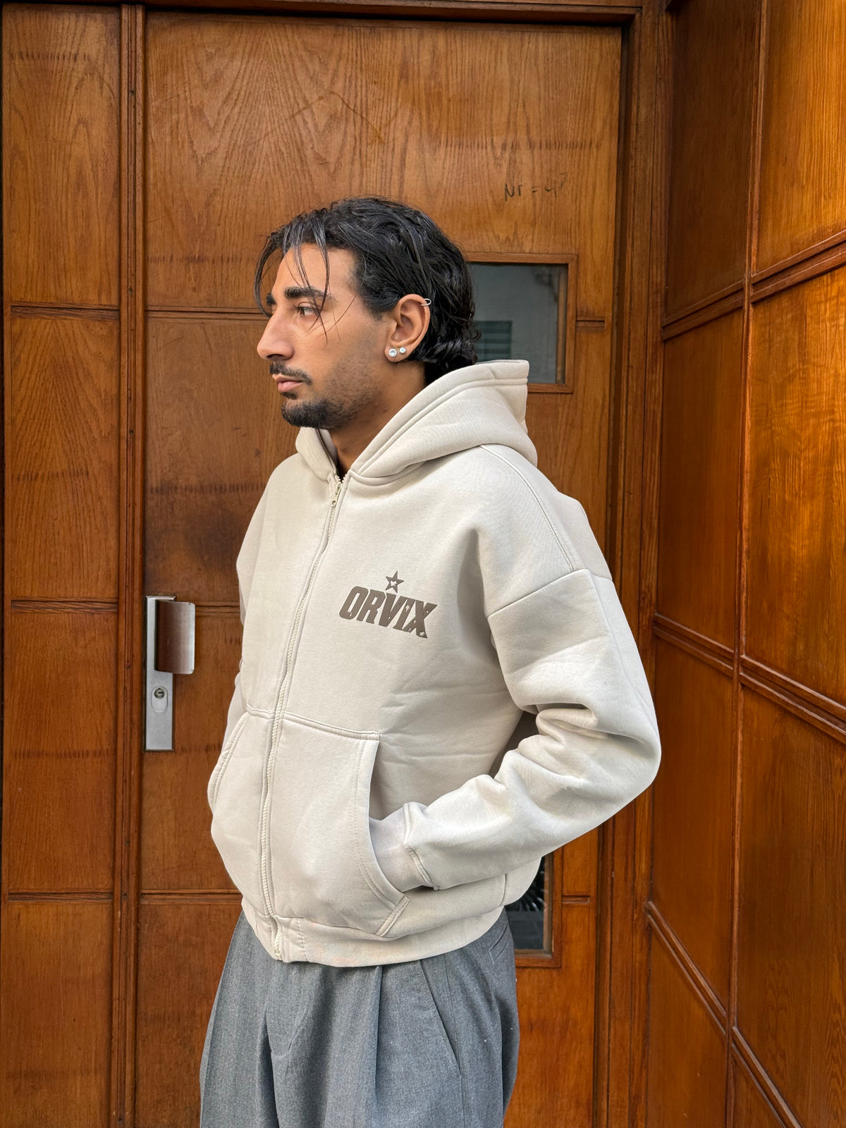 HOODIES CROP ZIP ORVIX CLUB BEIGE OVX