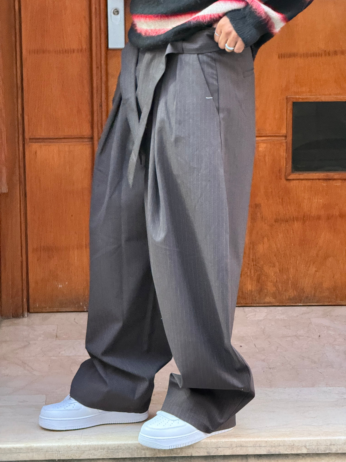 TROUSER PANTS OVERSIZE RAYURES (BROWN) V80-63