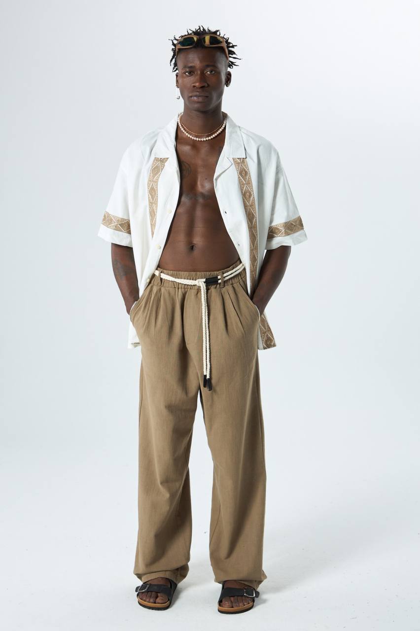 PANTALON LIN OVERSIZE MARRON 40-460