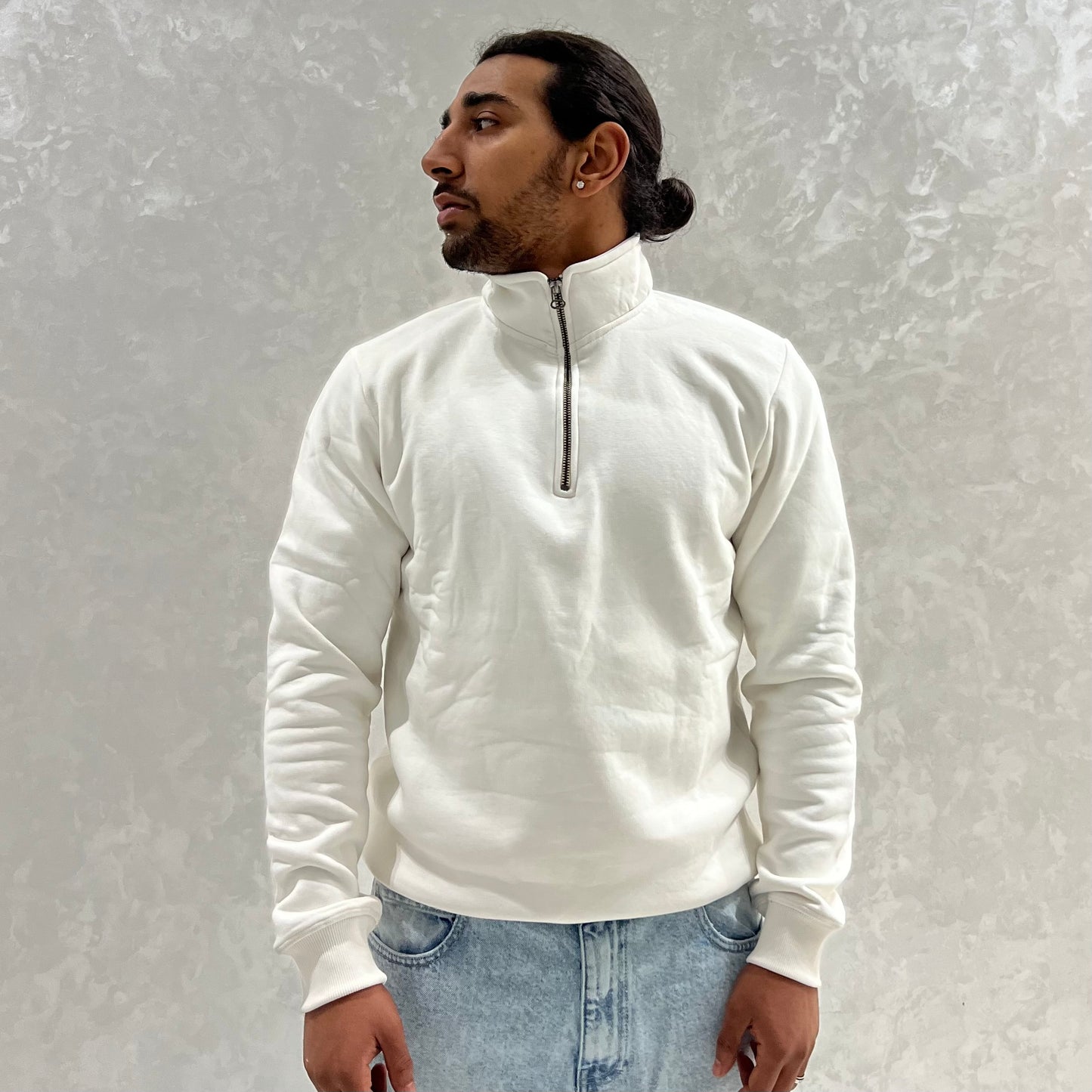 PULL À COL ZIP BLANC