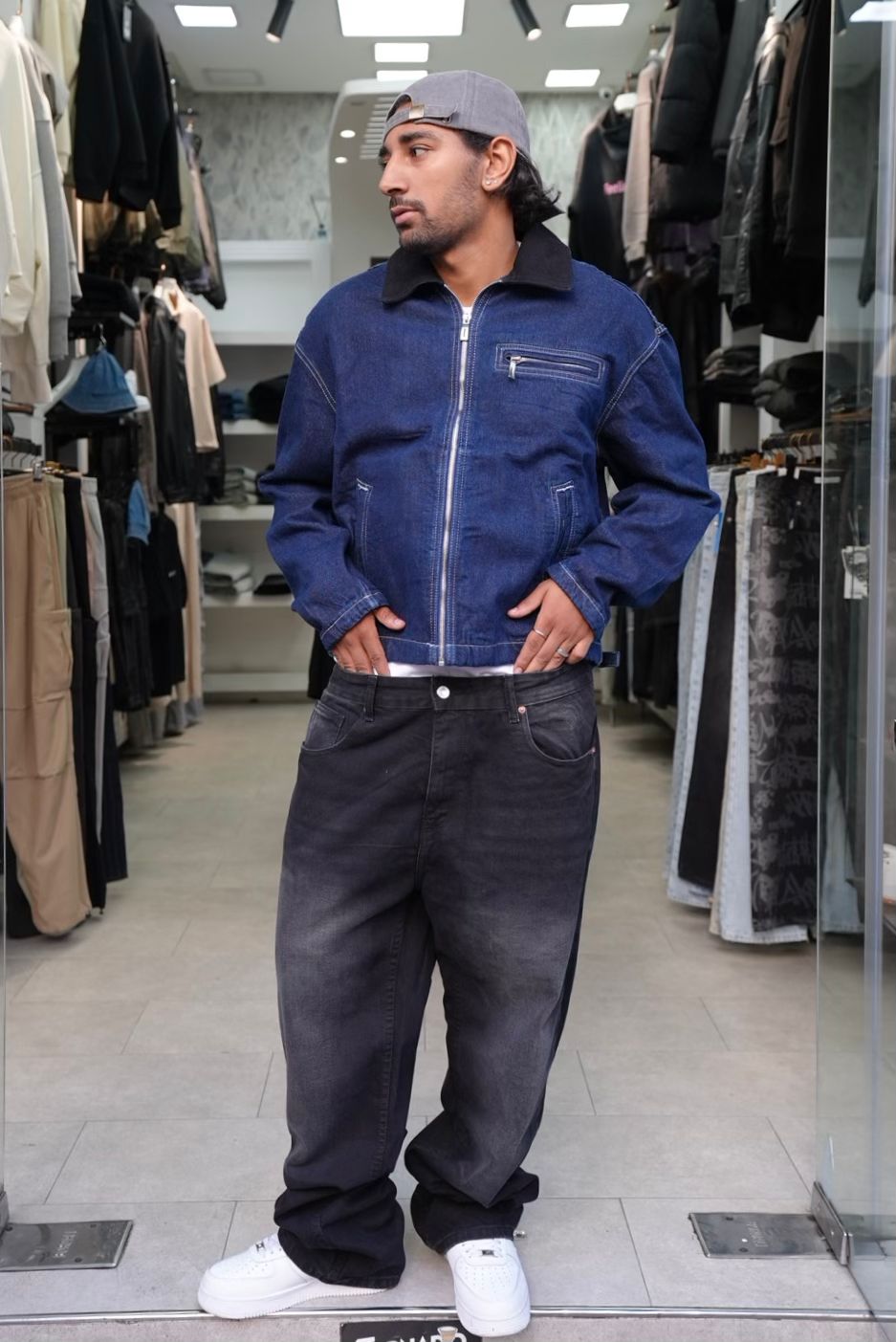 VEST DENIM ZIP BLEU