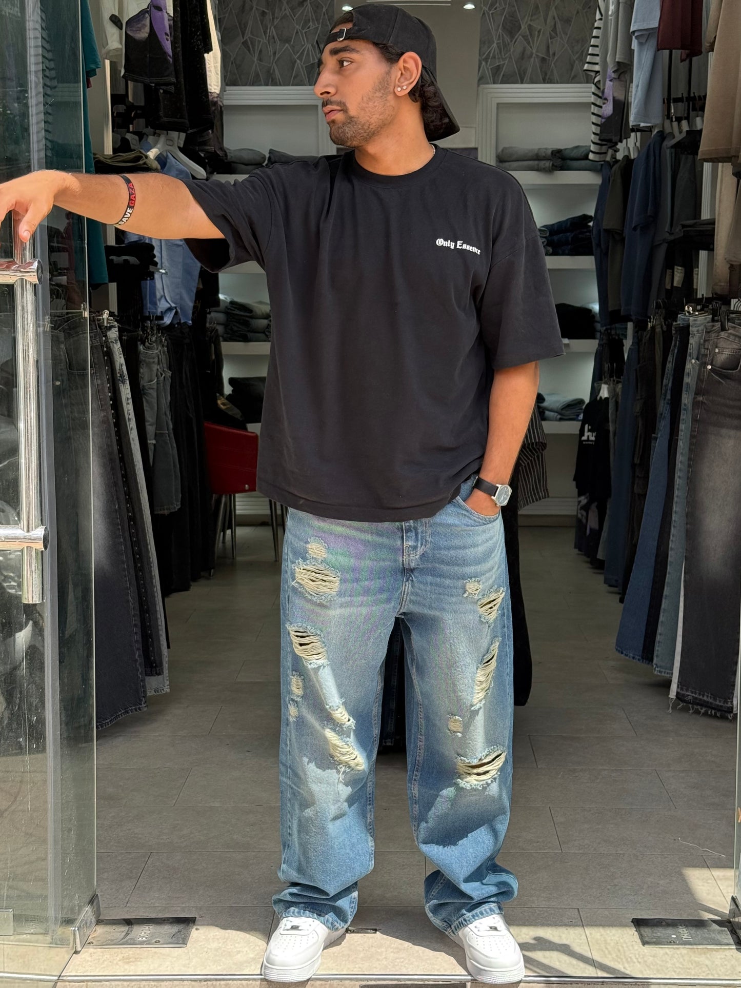 BAGGY JEANS BLEU PR DECHIRE