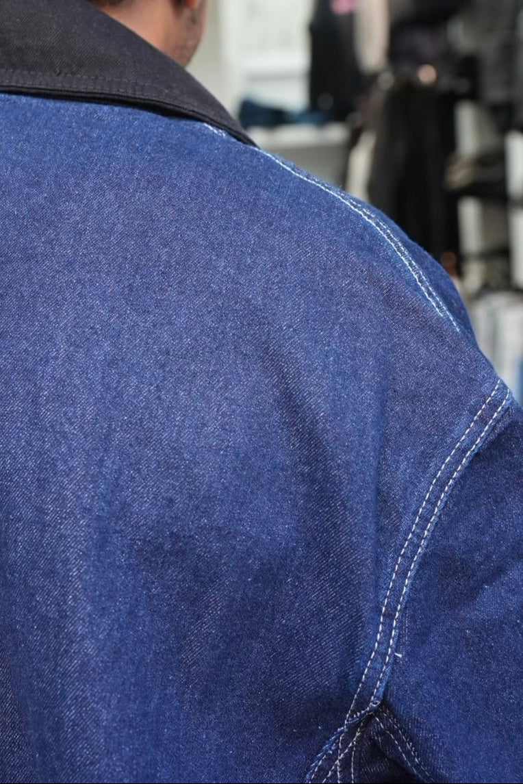 VEST DENIM ZIP BLEU