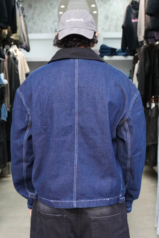 VEST DENIM ZIP BLEU