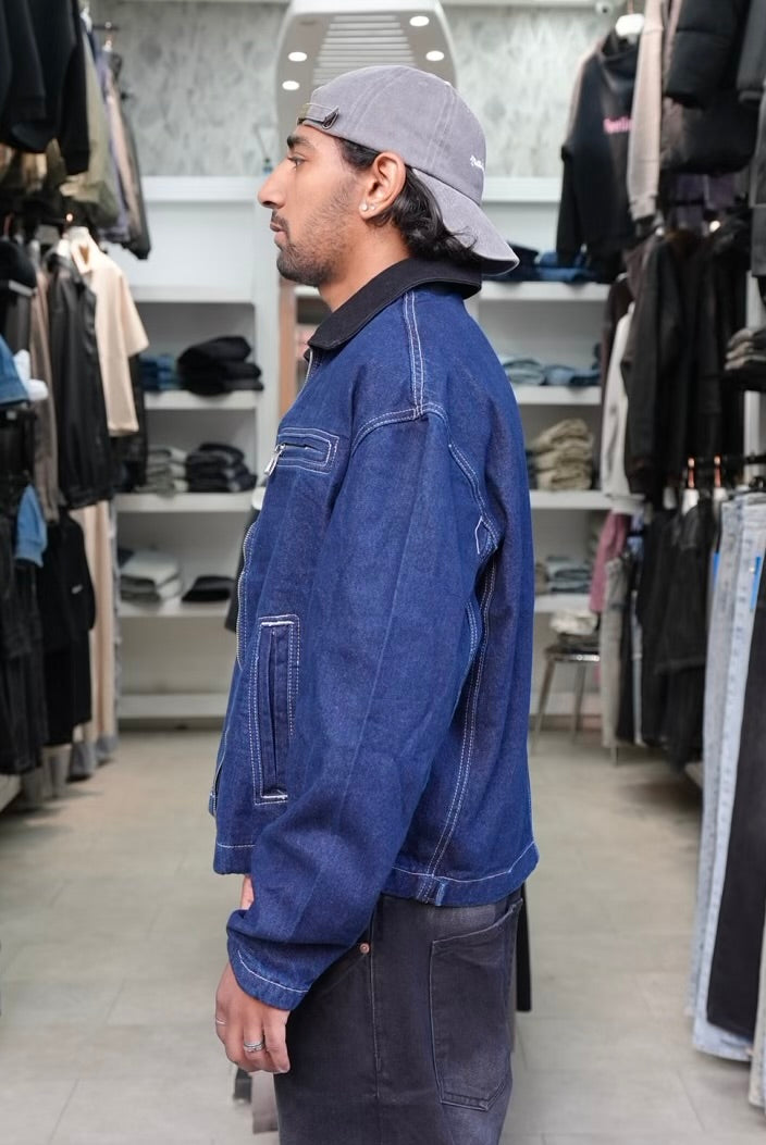 VEST DENIM ZIP BLEU