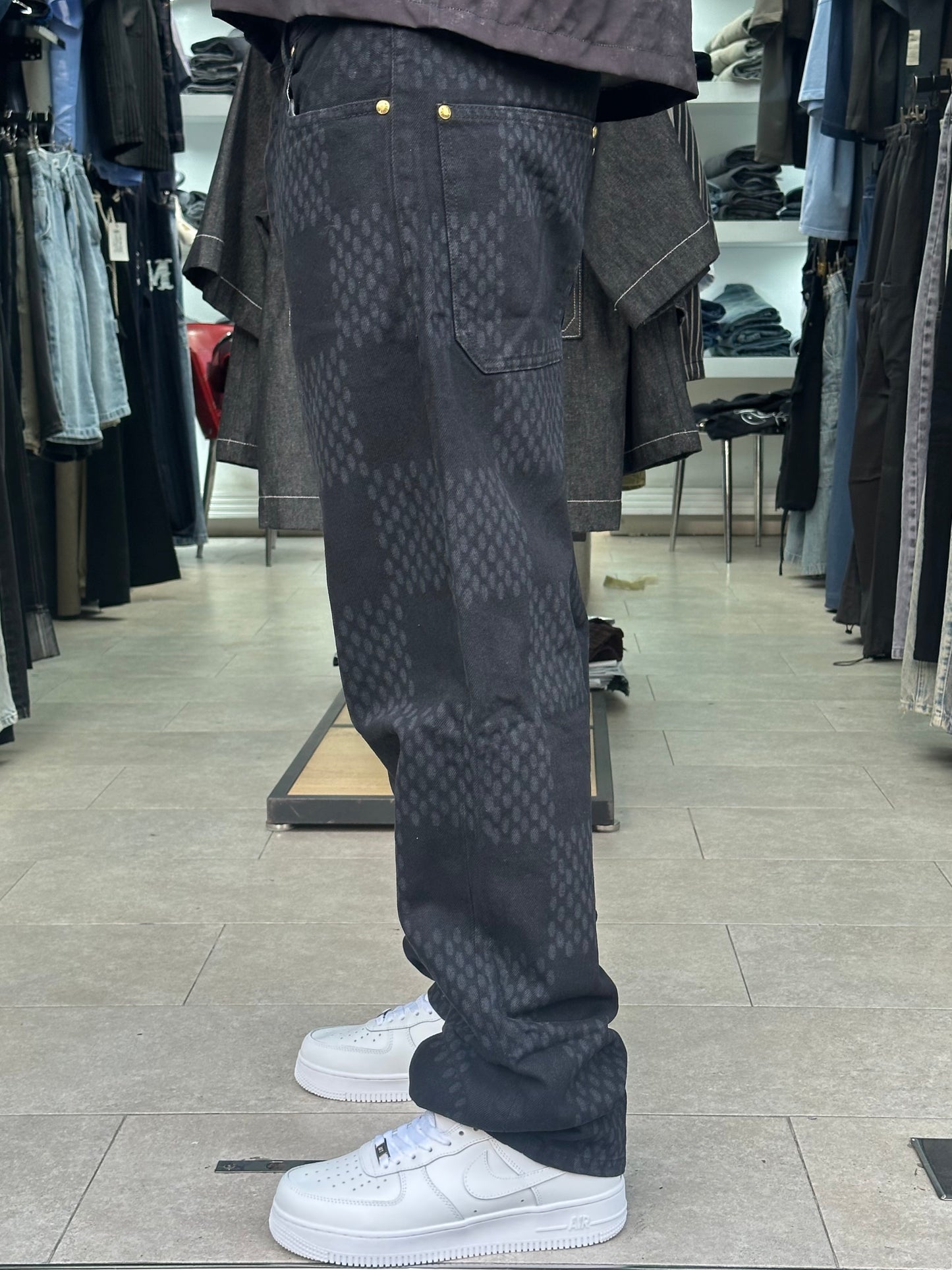 BAGGY JEANS LV CARREAUX LASER NOIR