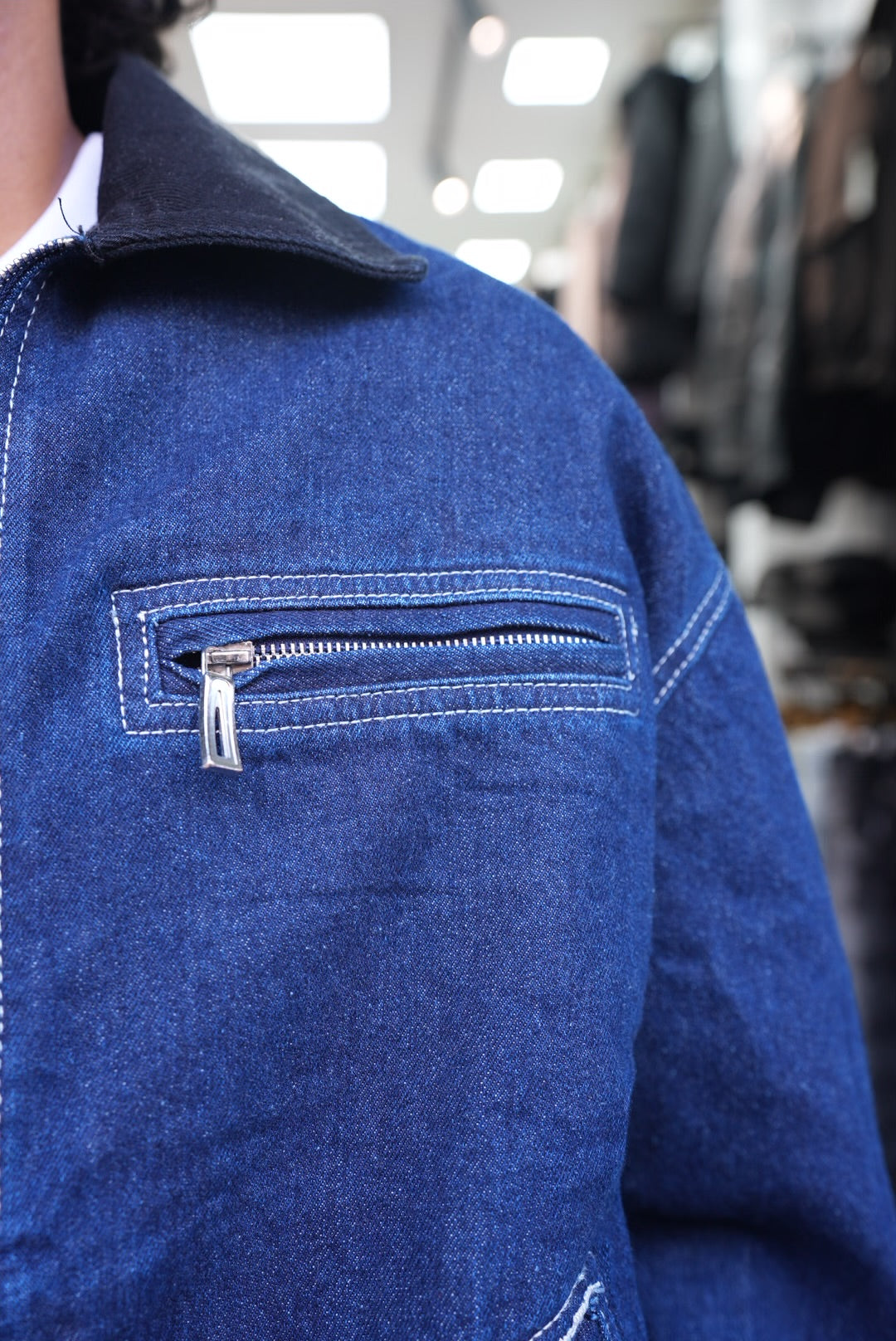 VEST DENIM ZIP BLEU