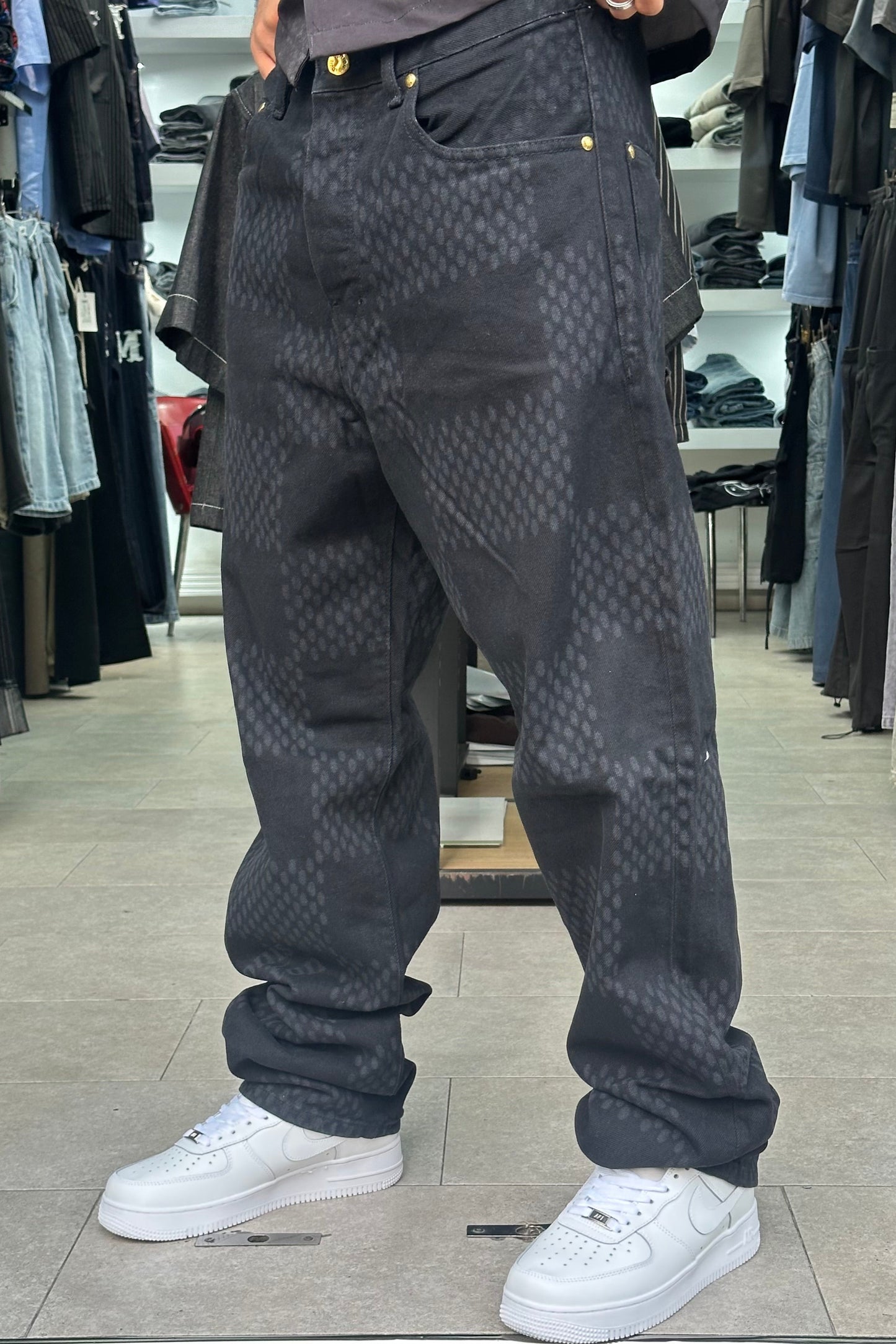 BAGGY JEANS LV CARREAUX LASER NOIR