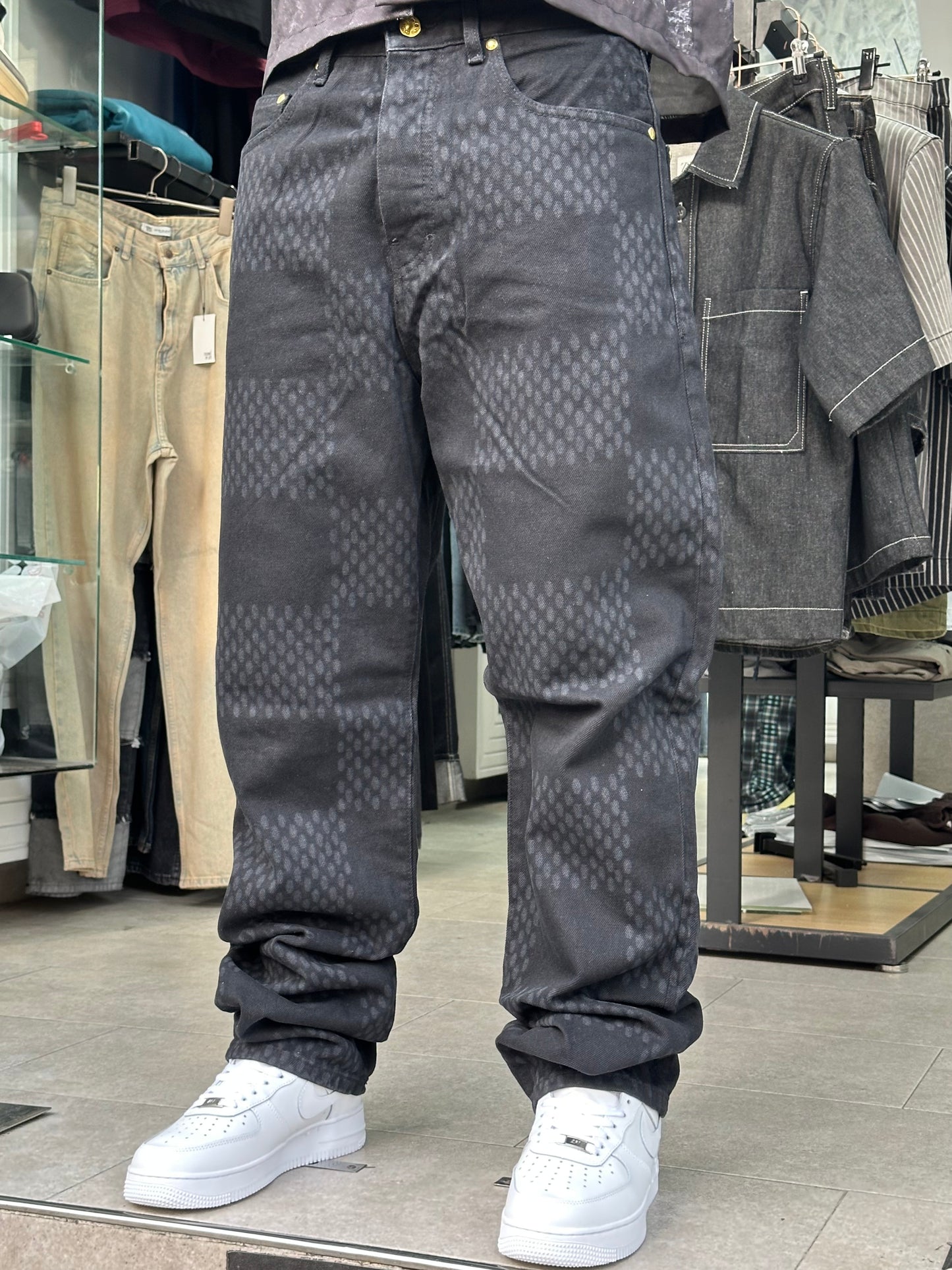 BAGGY JEANS LV CARREAUX LASER NOIR