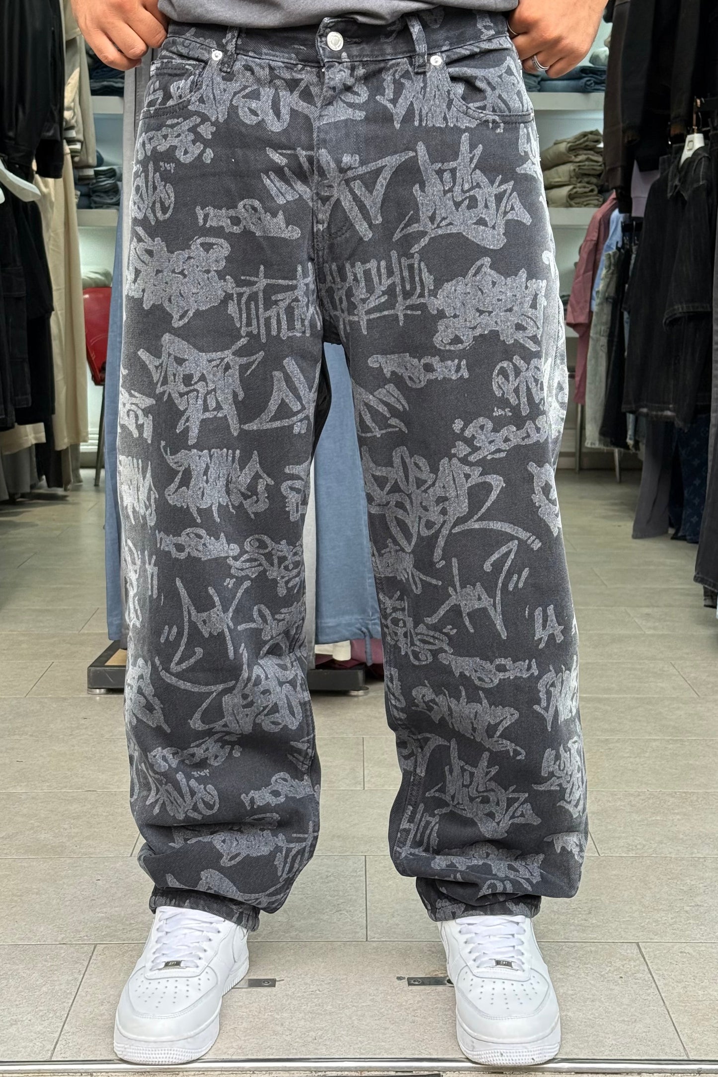 BAGGY JEANS GRAFFITI DEGRADE NOIR