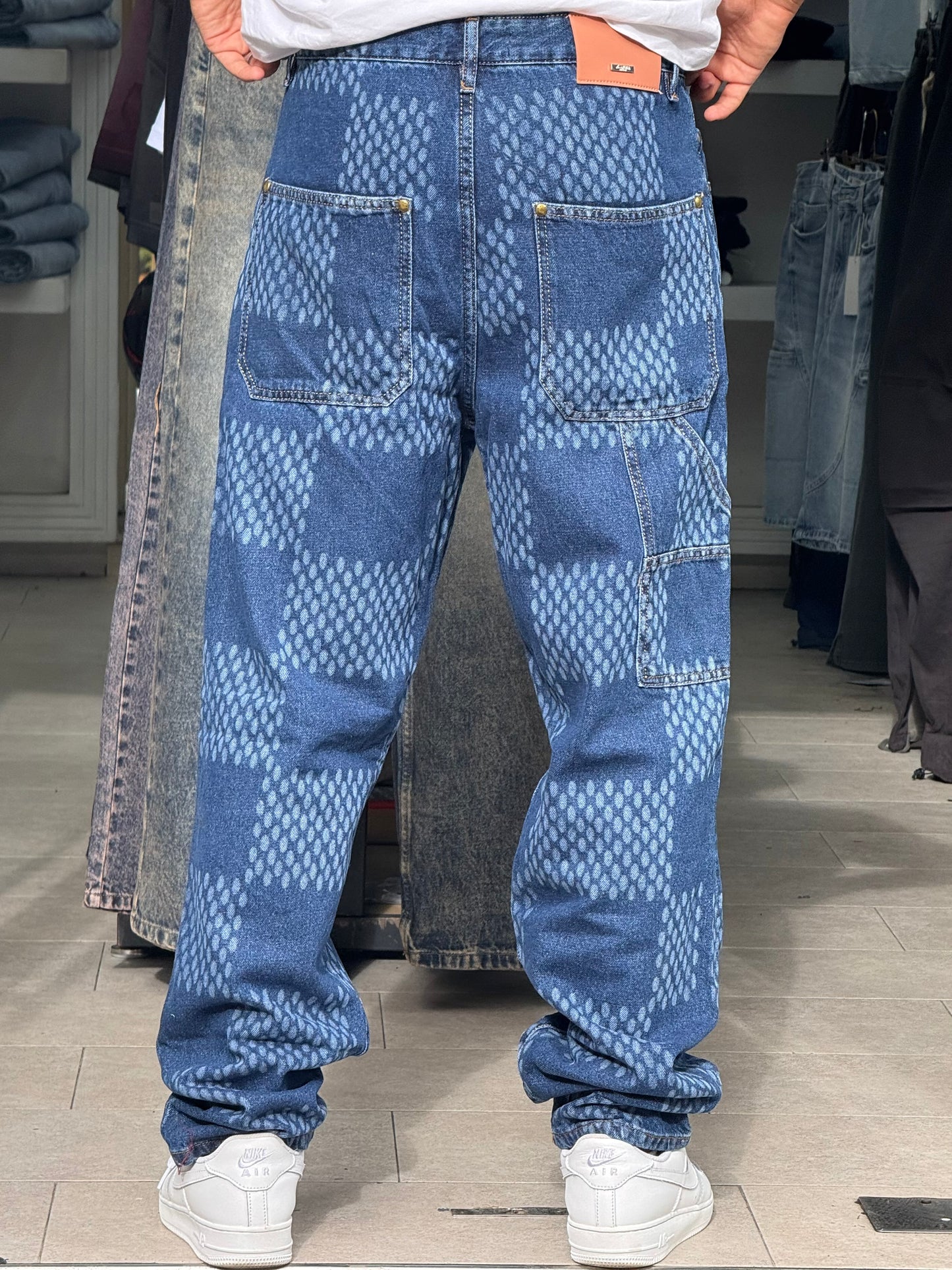 BAGGY JEANS LV LASER CARREAUX BLEU