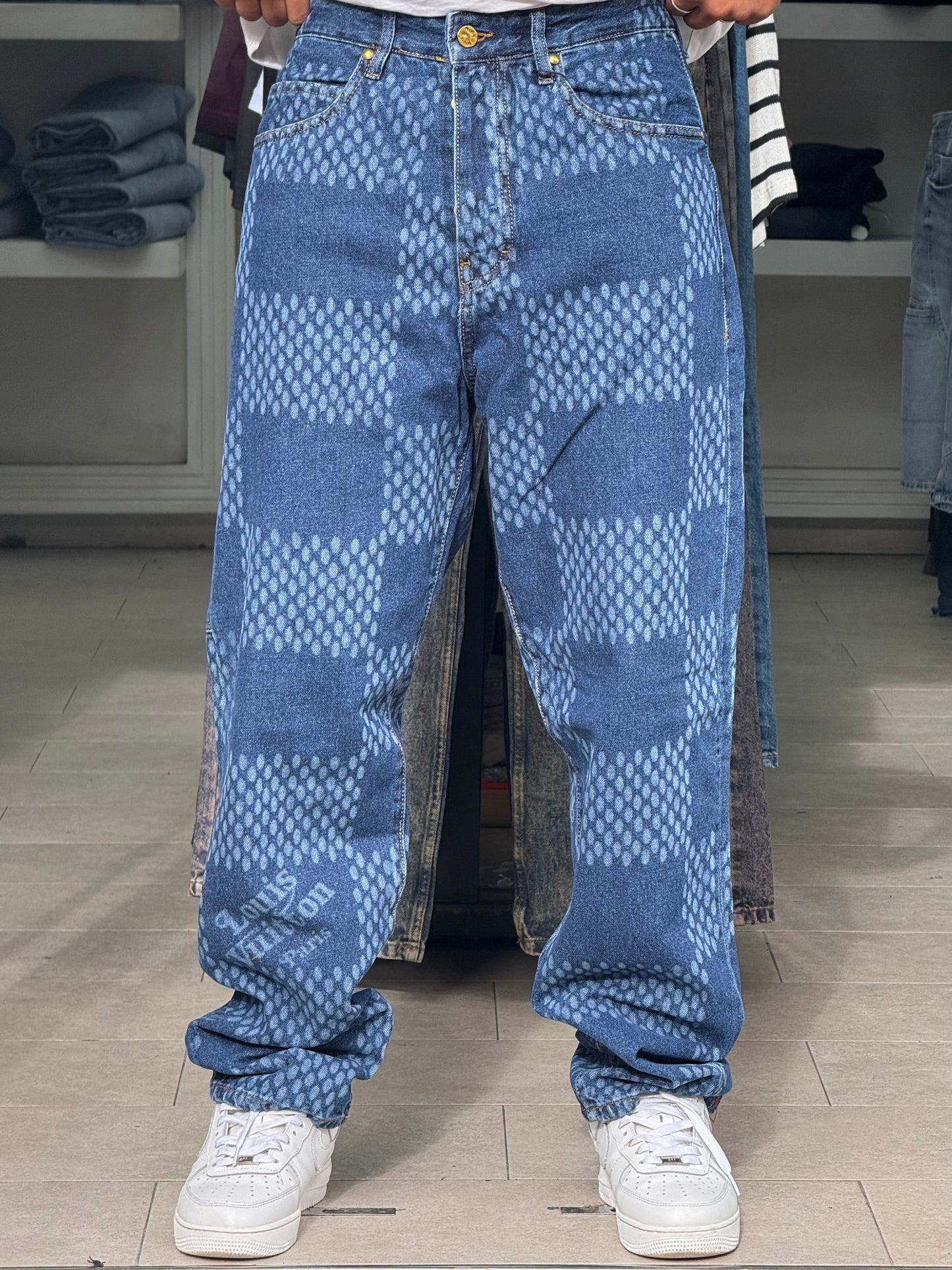BAGGY JEANS LV LASER CARREAUX BLEU
