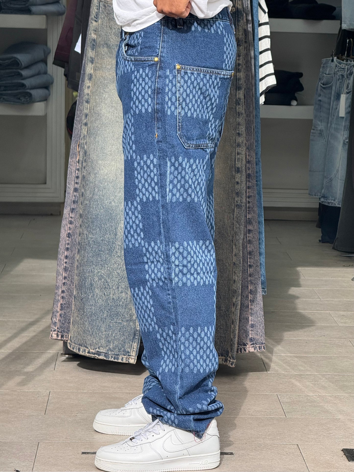 BAGGY JEANS LV LASER CARREAUX BLEU