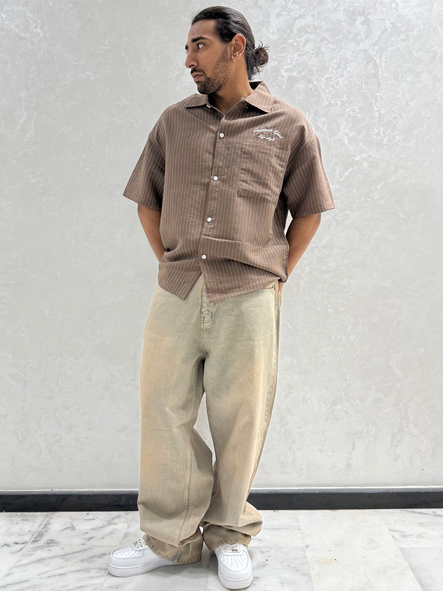 CHEMISE RAYEE LIFE STYLE MARRON (ES) E40-10