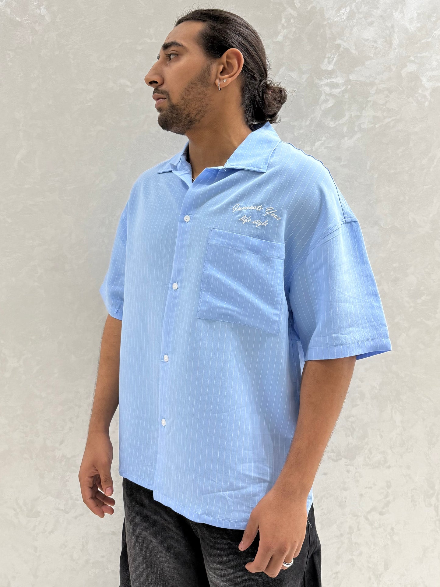 CHEMISE RAYEE LIFE STYLE BLEU (ES) E40-10