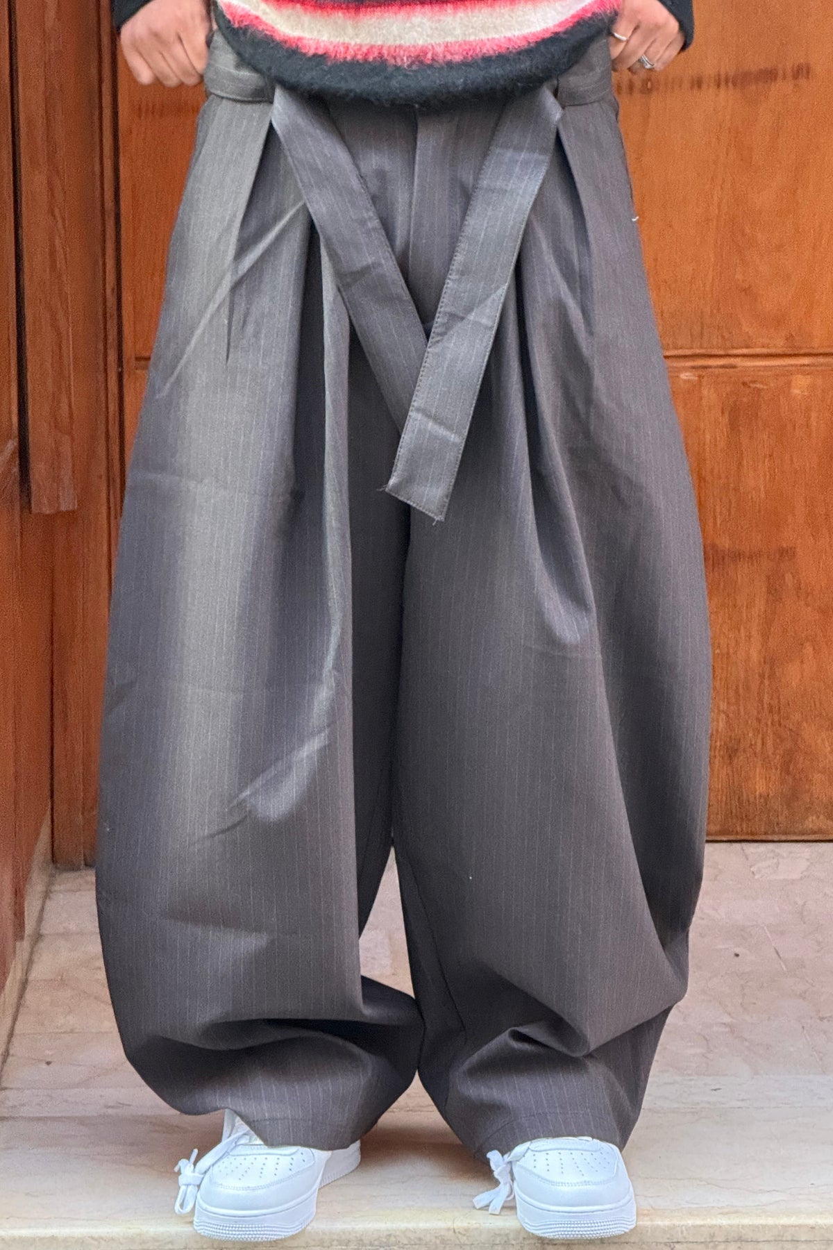 TROUSER PANTS OVERSIZE RAYURES (BROWN) V80-63
