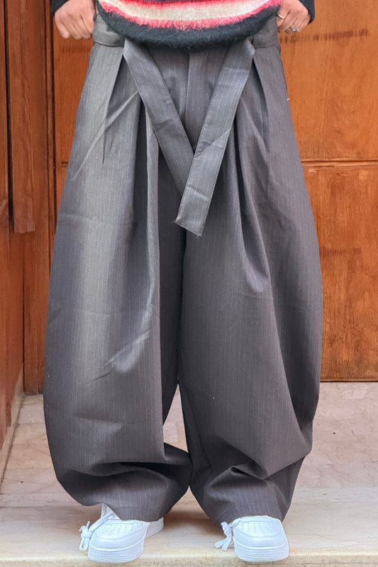 TROUSER PANTS OVERSIZE RAYURES (BROWN) V80-63
