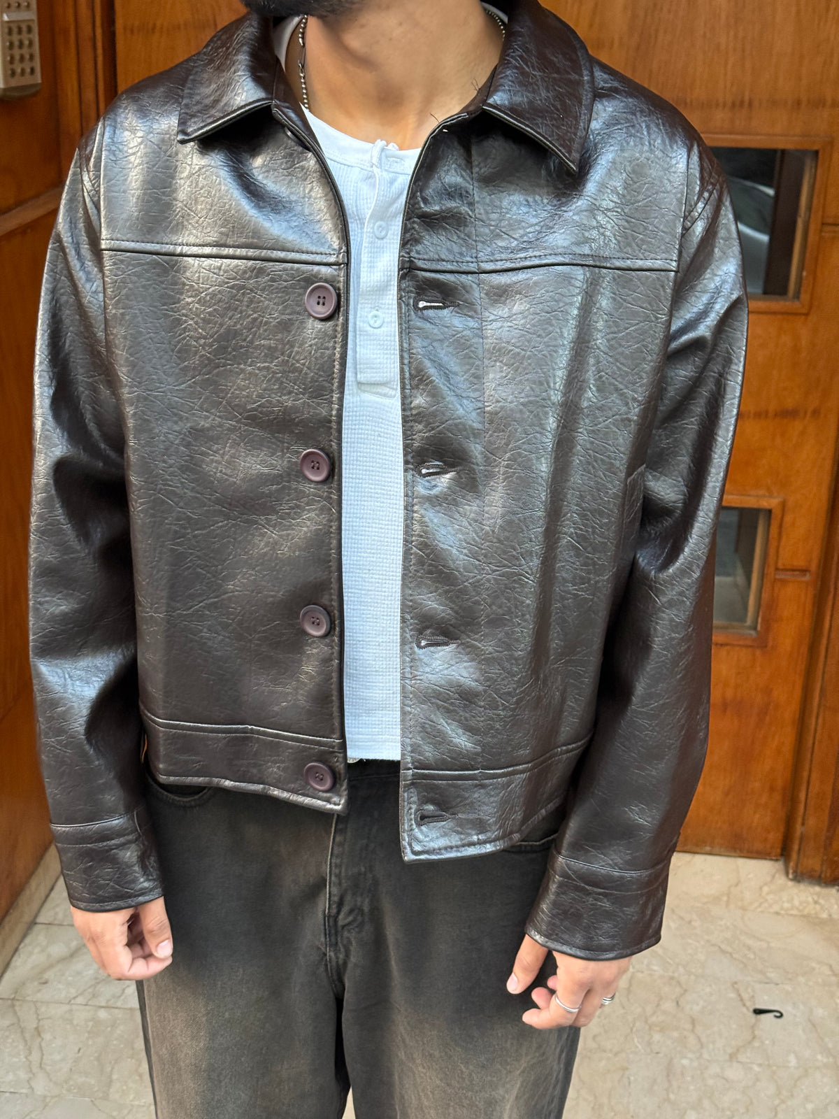 FAUX LEATHER JACKET CROCO BROWN PZ