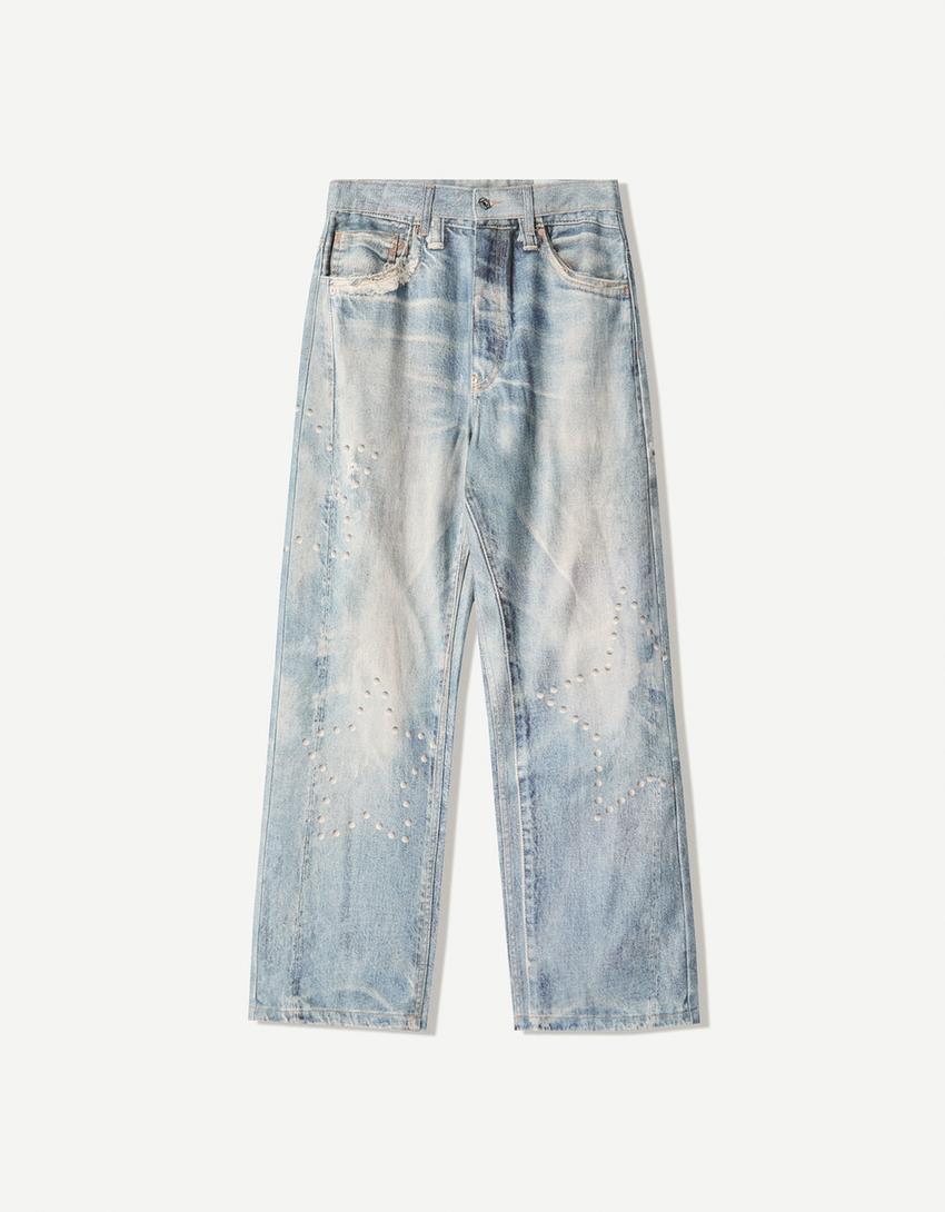 BAGGY JEANS IMPRIME BLEU BERSHKA