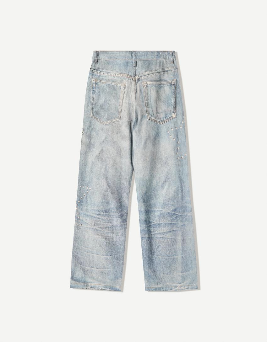 BAGGY JEANS IMPRIME BLEU BERSHKA