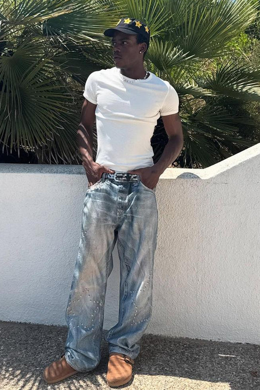 BAGGY JEANS IMPRIME BLEU BERSHKA