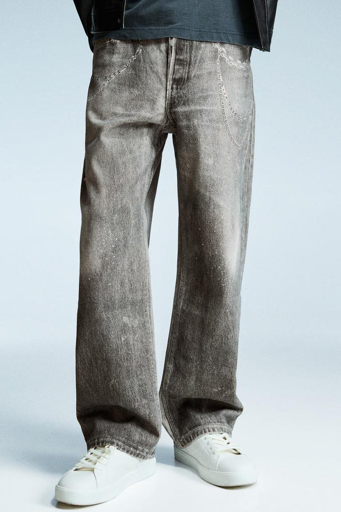 BAGGY JEANS IMPRIME GRIS BERSHKA