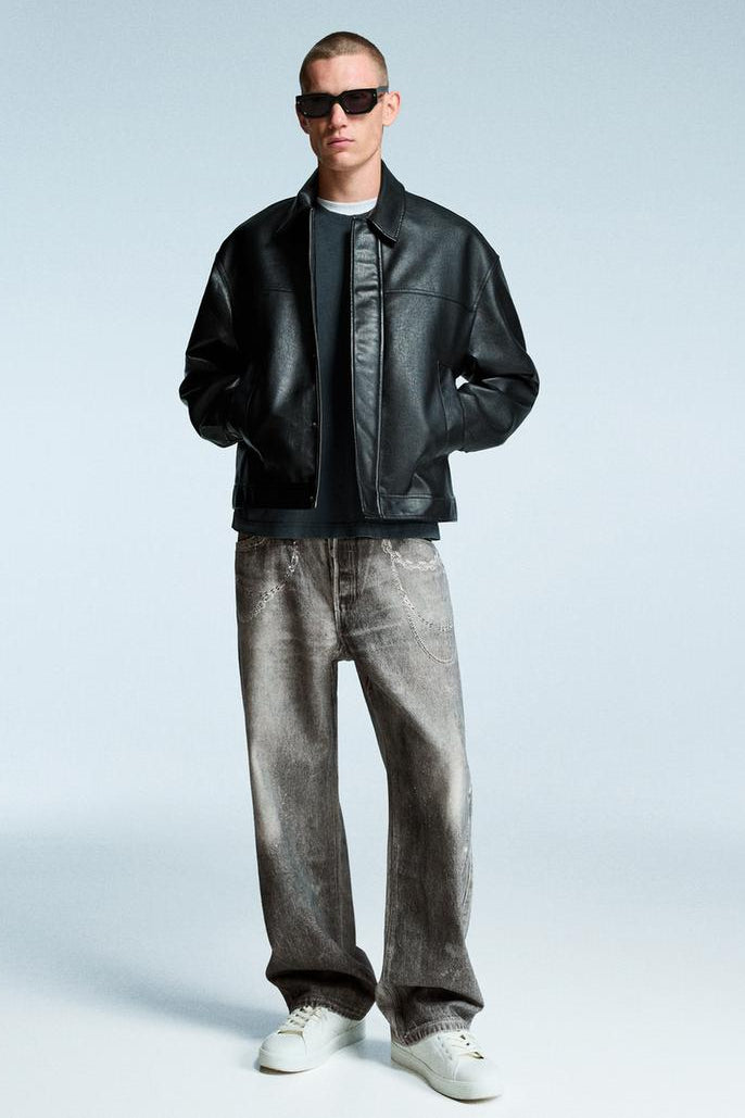 BAGGY JEANS IMPRIME GRIS BERSHKA