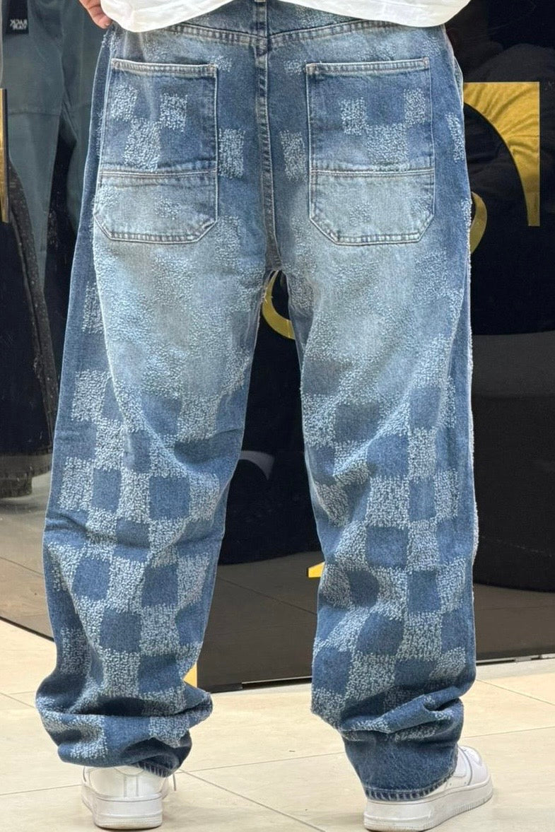 BAGGY JEANS CARREAU LASER BLEU