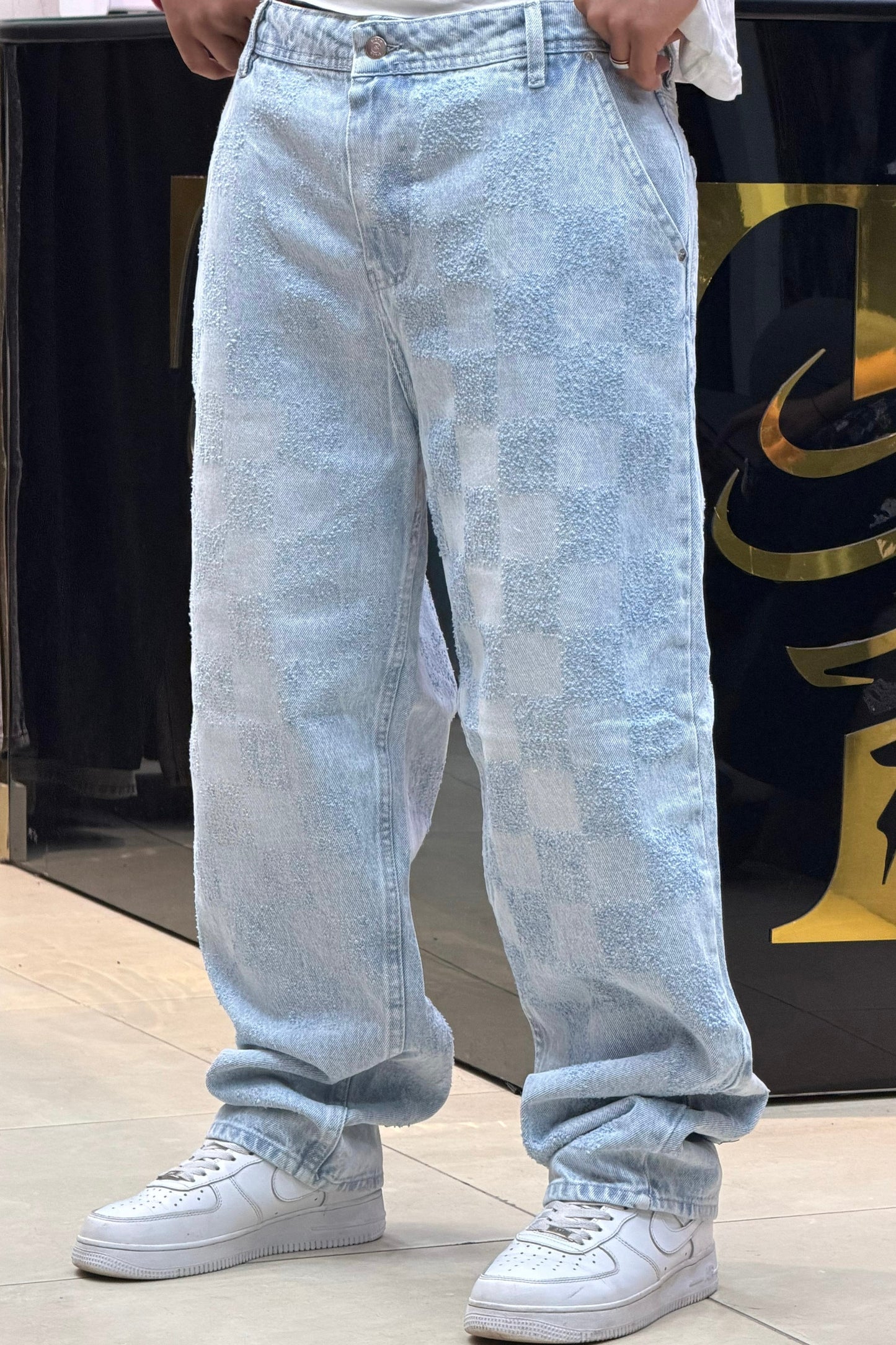 BAGGY JEANS CARREAU LASER BLEU DELAVE