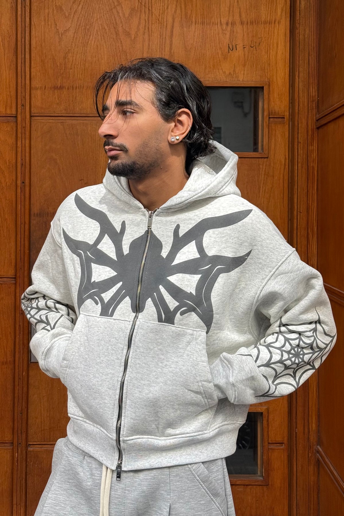 HOODIES CROP ZIP SPIDER GREY BL