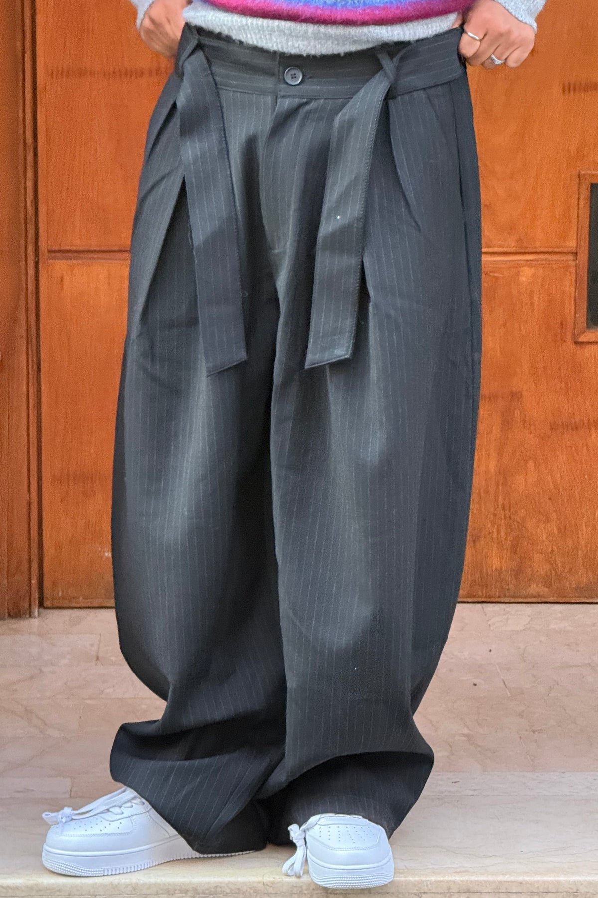 TROUSER PANTS OVERSIZE RAYURES (BLACK) V80-63