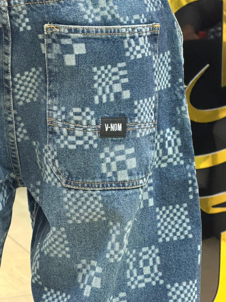 BAGGY JEANS CARREAU IMPRIME BLEU