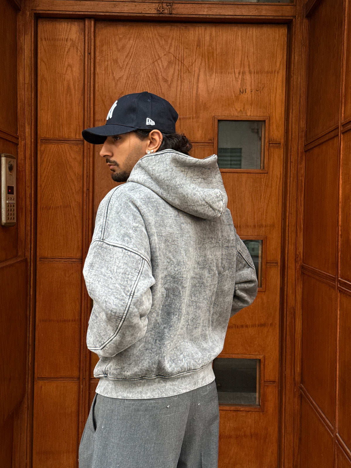 HOODIES ZIP WASHED GREY BL