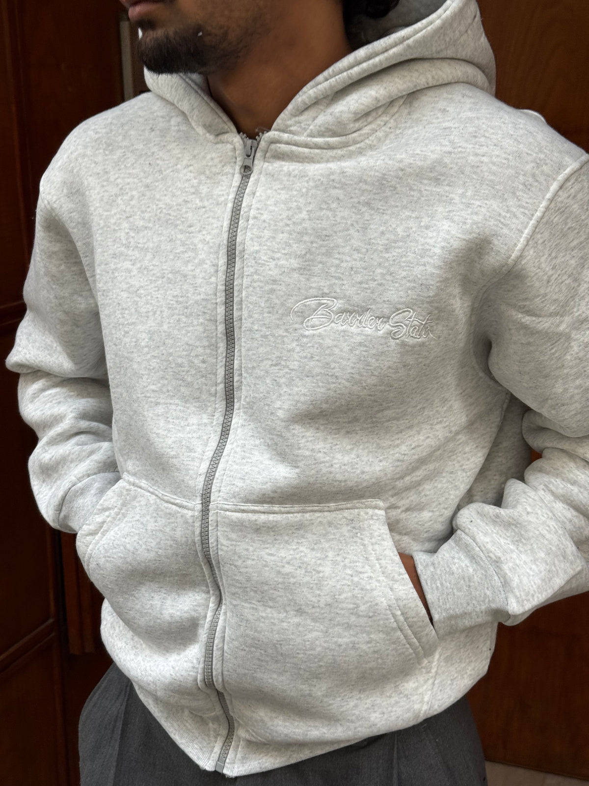 HOODIES ZIP BARRIER STATE GREY BL