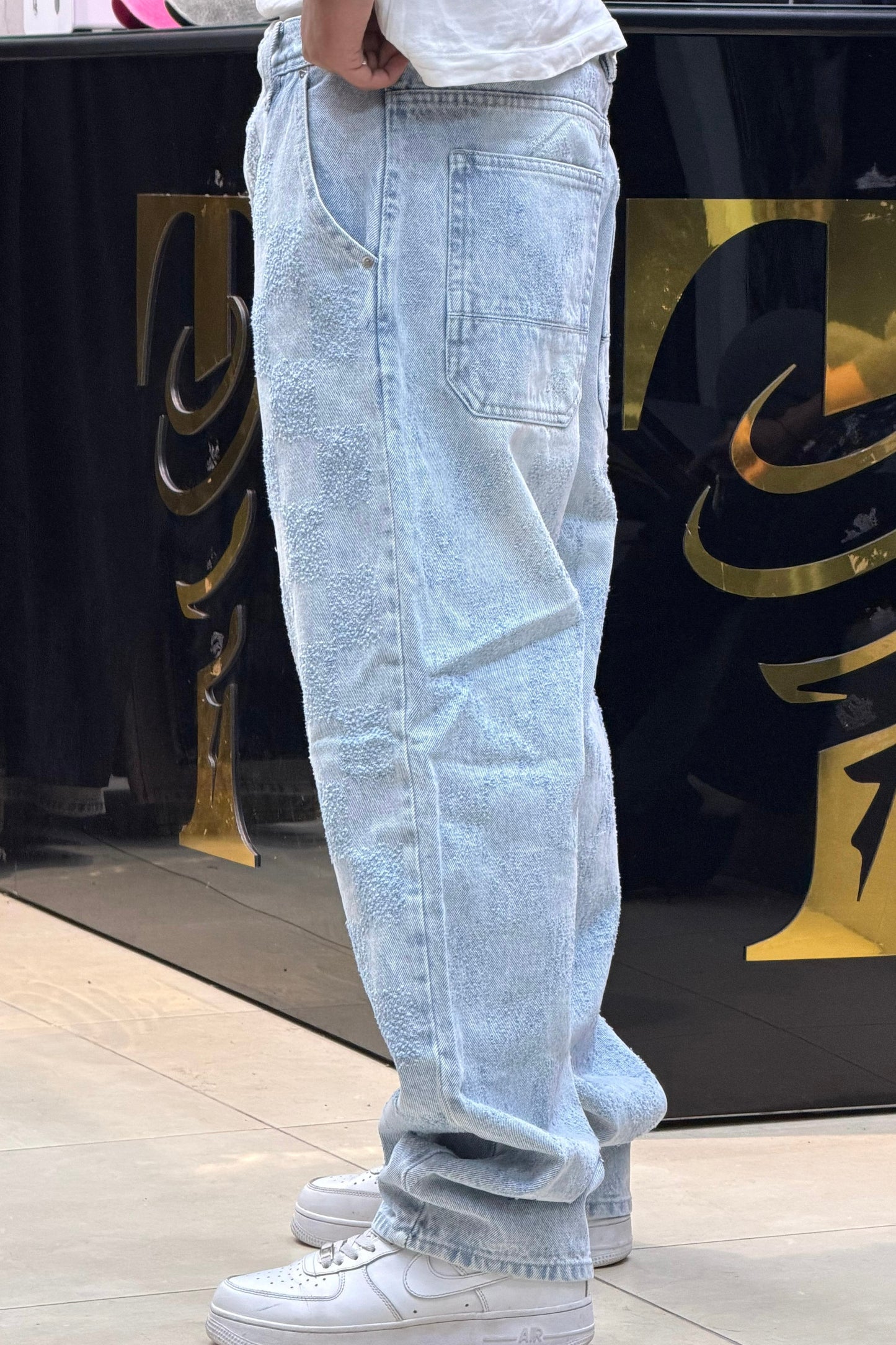 BAGGY JEANS CARREAU LASER BLEU DELAVE