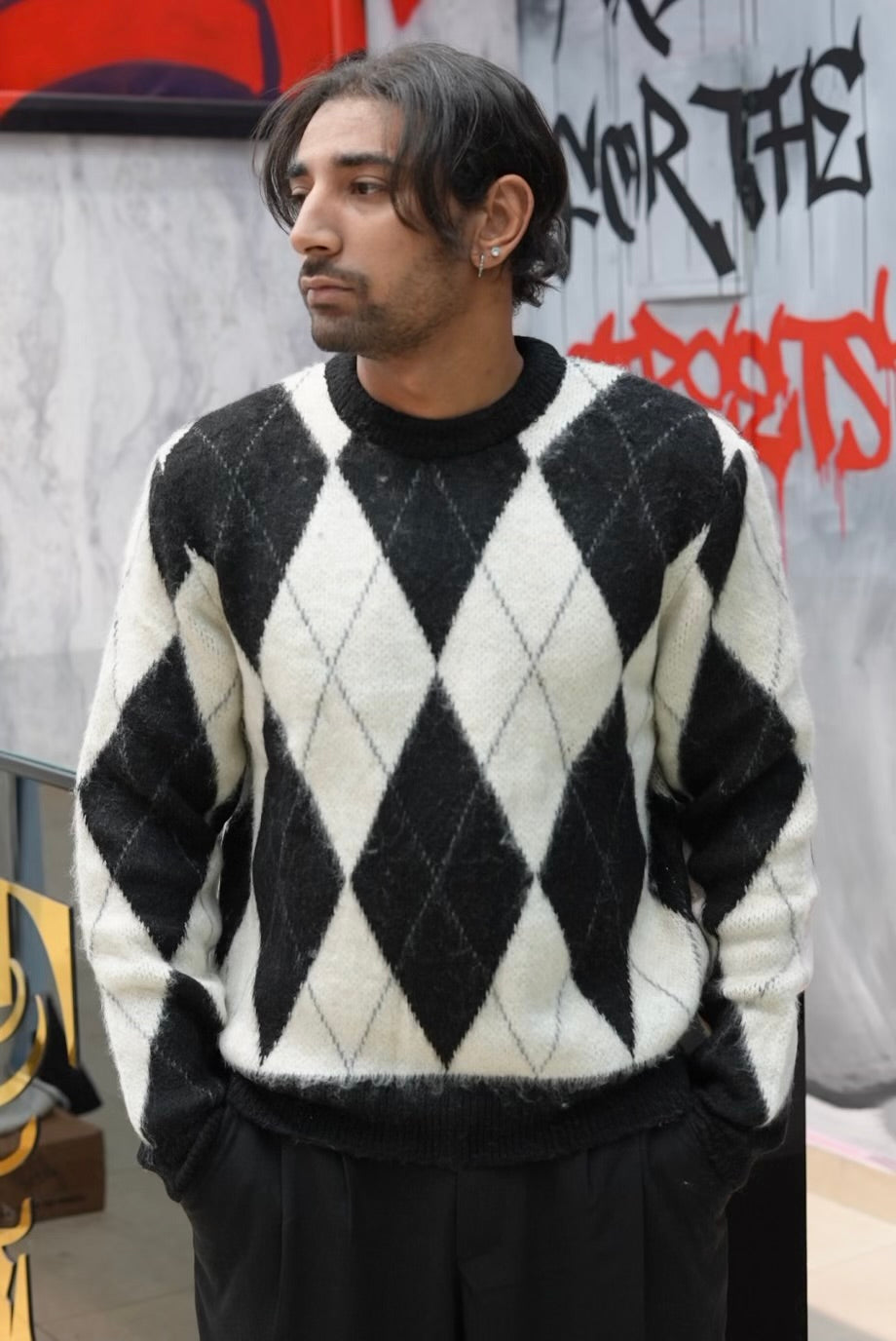 TRIKKO JACQUARD WHITE/BLACK V60-19