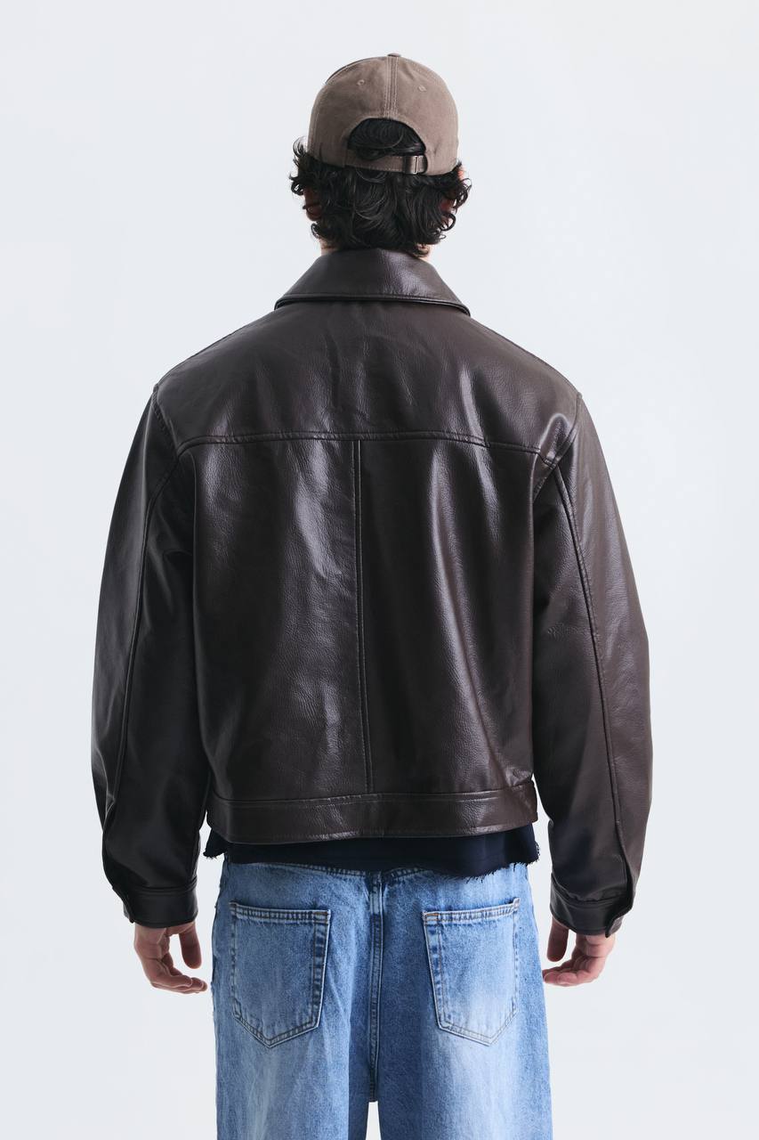 LEATHER JACKET ZIP BROWN ES E50-01
