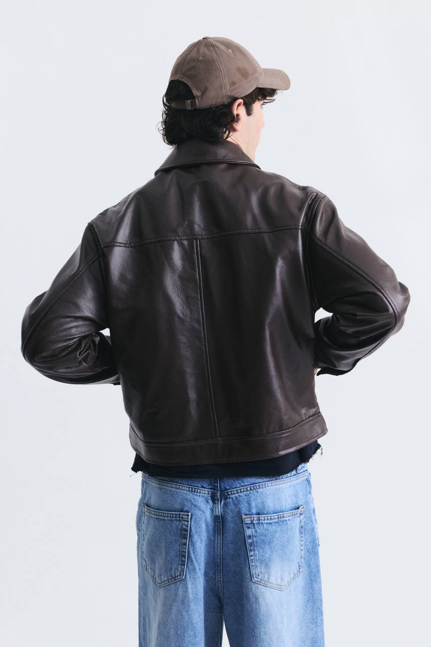 LEATHER JACKET ZIP BROWN ES E50-01