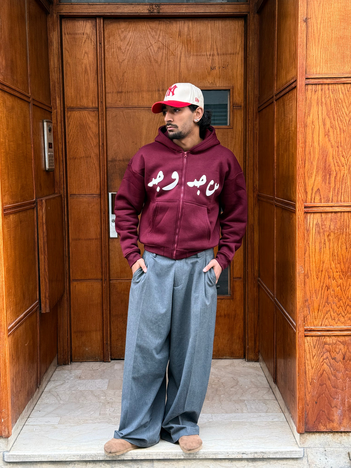 HOODIES ZIP CROP ( من جد وجد ) BURGUNDY OVX