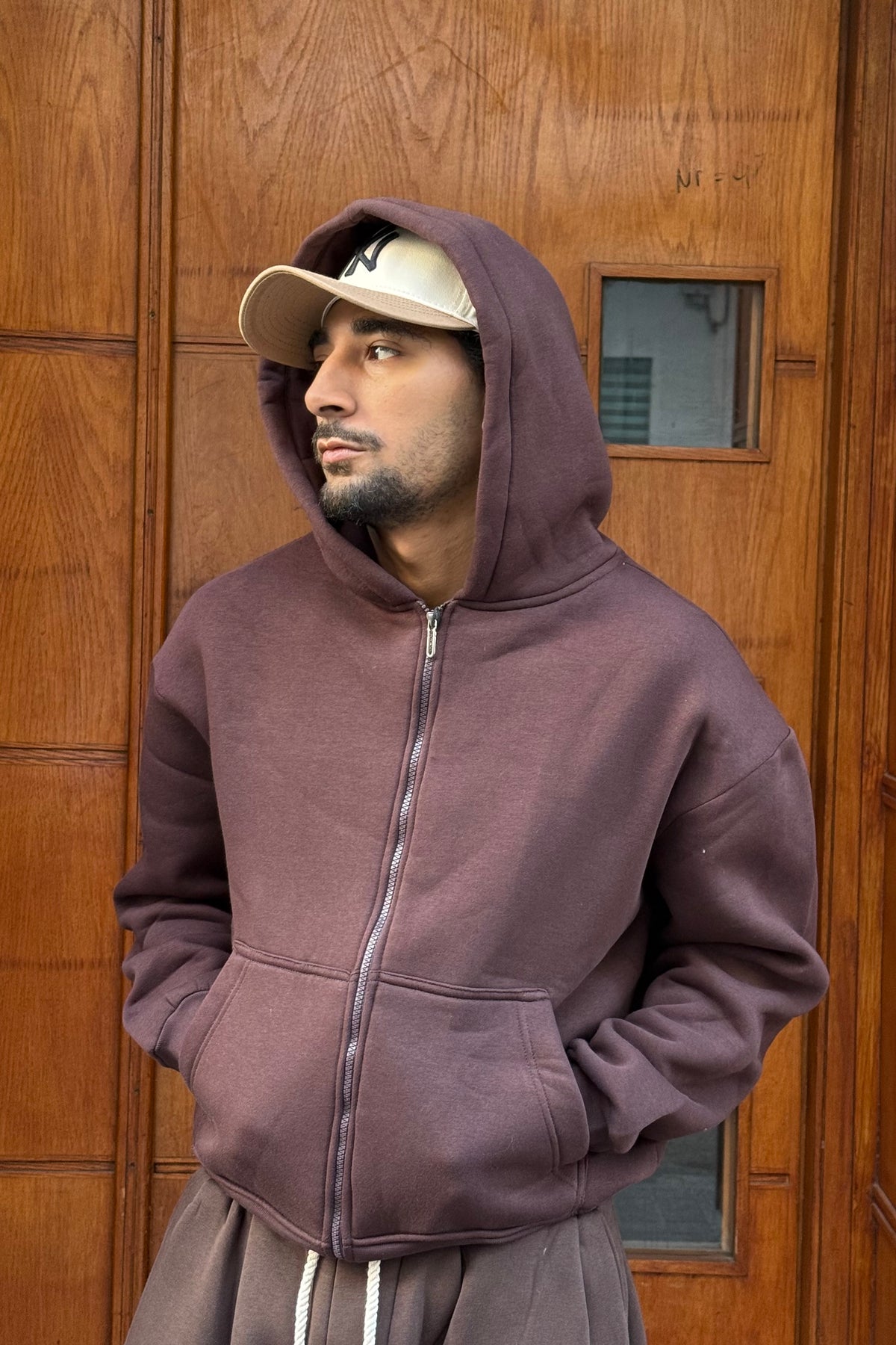 HOODIES CROP ZIP BASIC BROWN PB
