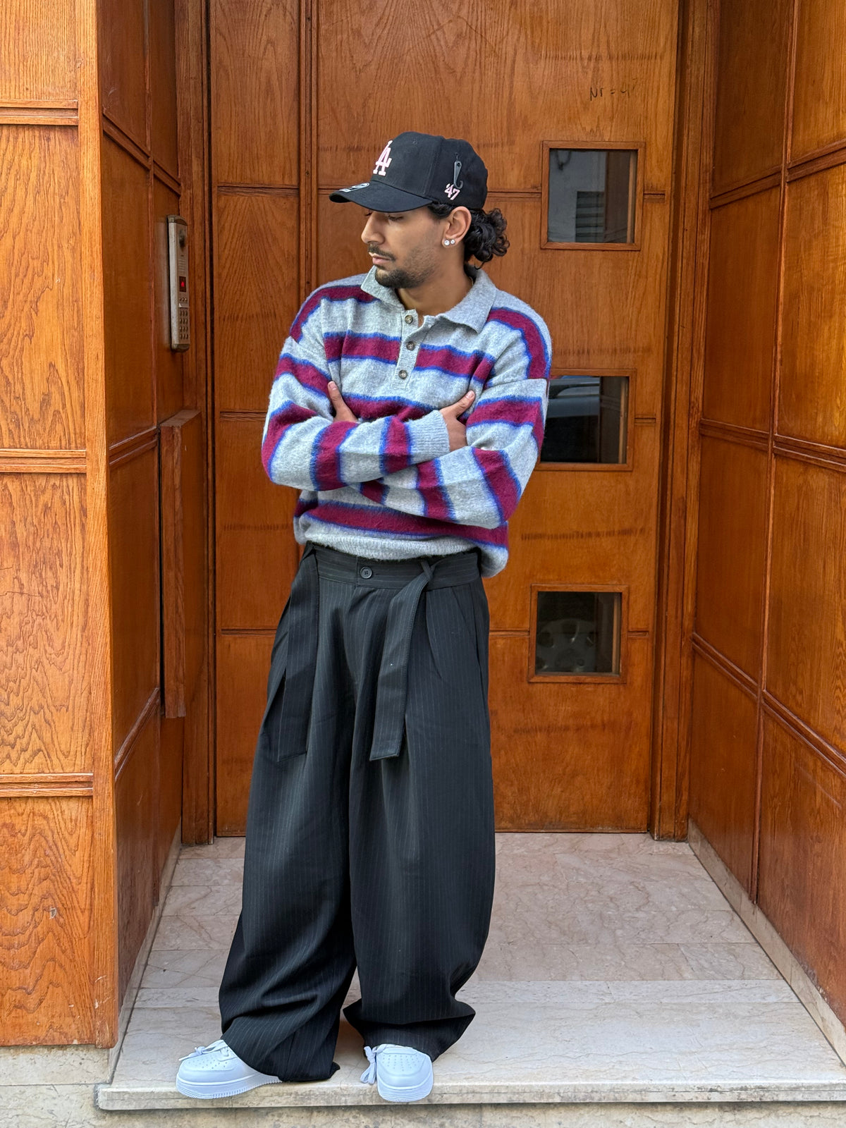 TROUSER PANTS OVERSIZE RAYURES (BLACK) V80-63