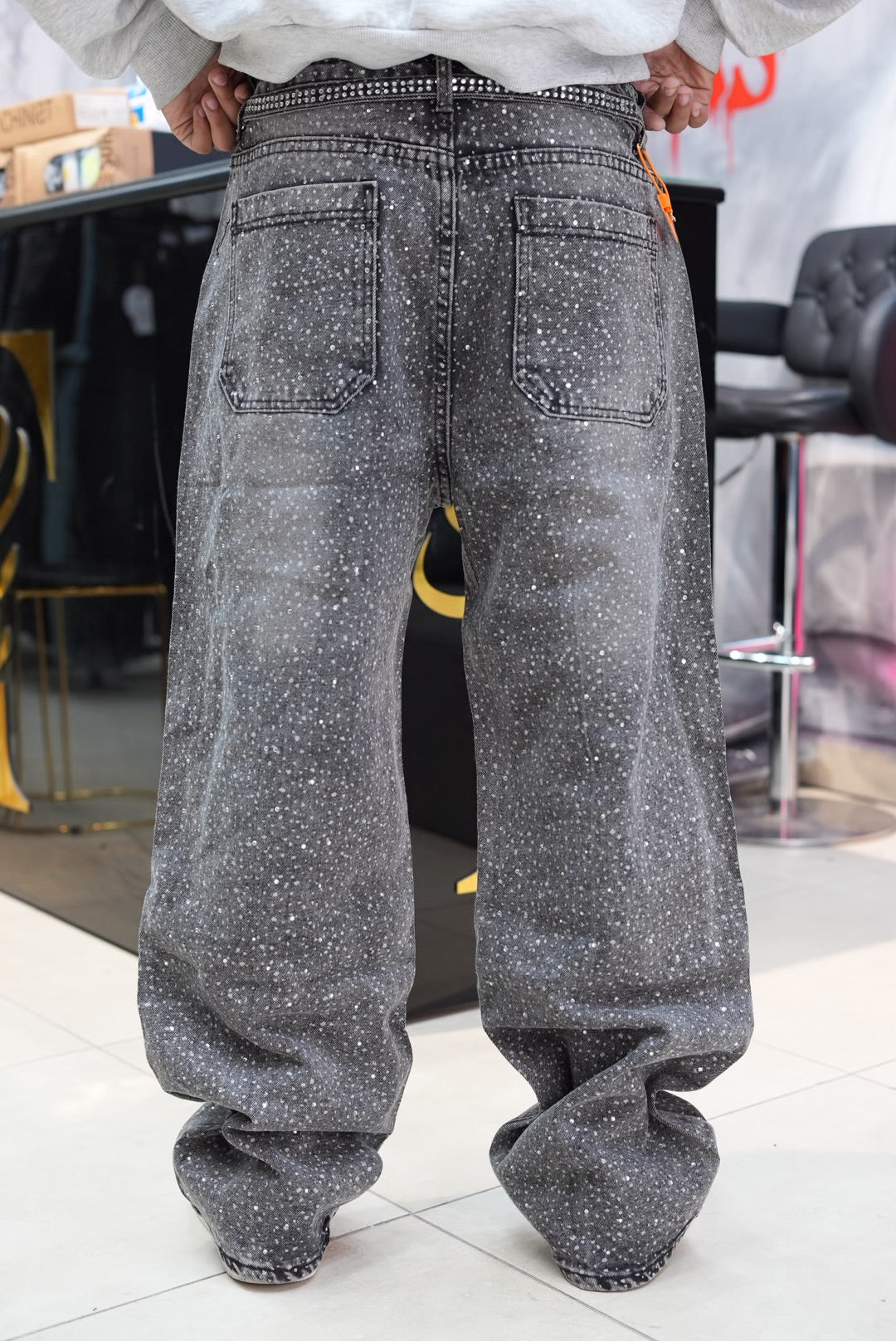 BAGGY JEANS STRASS GRIS