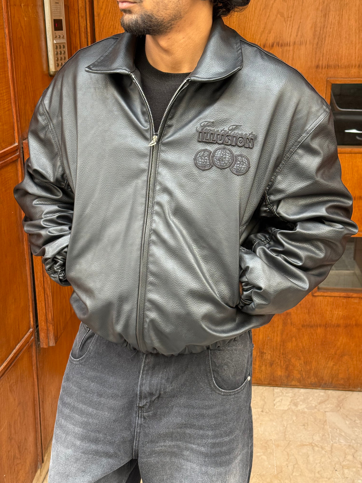 LEATHER JACKET ILLUSION BLACK RT 153