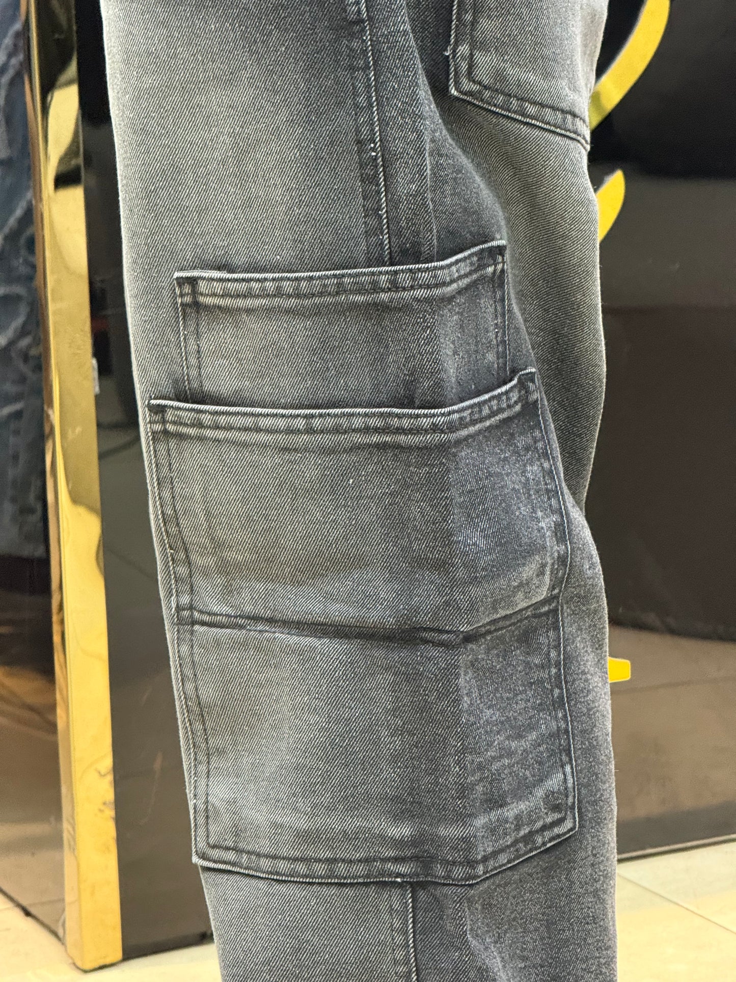 CARGO JEANS DOUBLE POCHE GRIS NOIR
