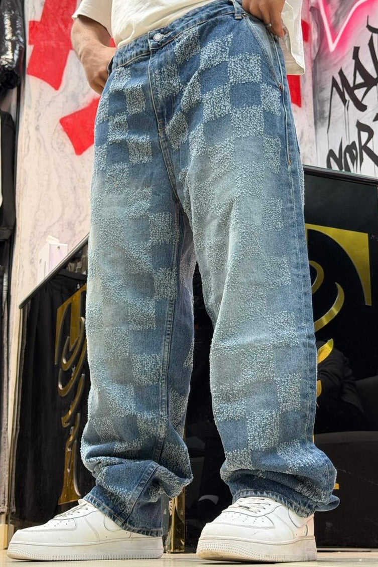 BAGGY JEANS CARREAU LASER BLEU