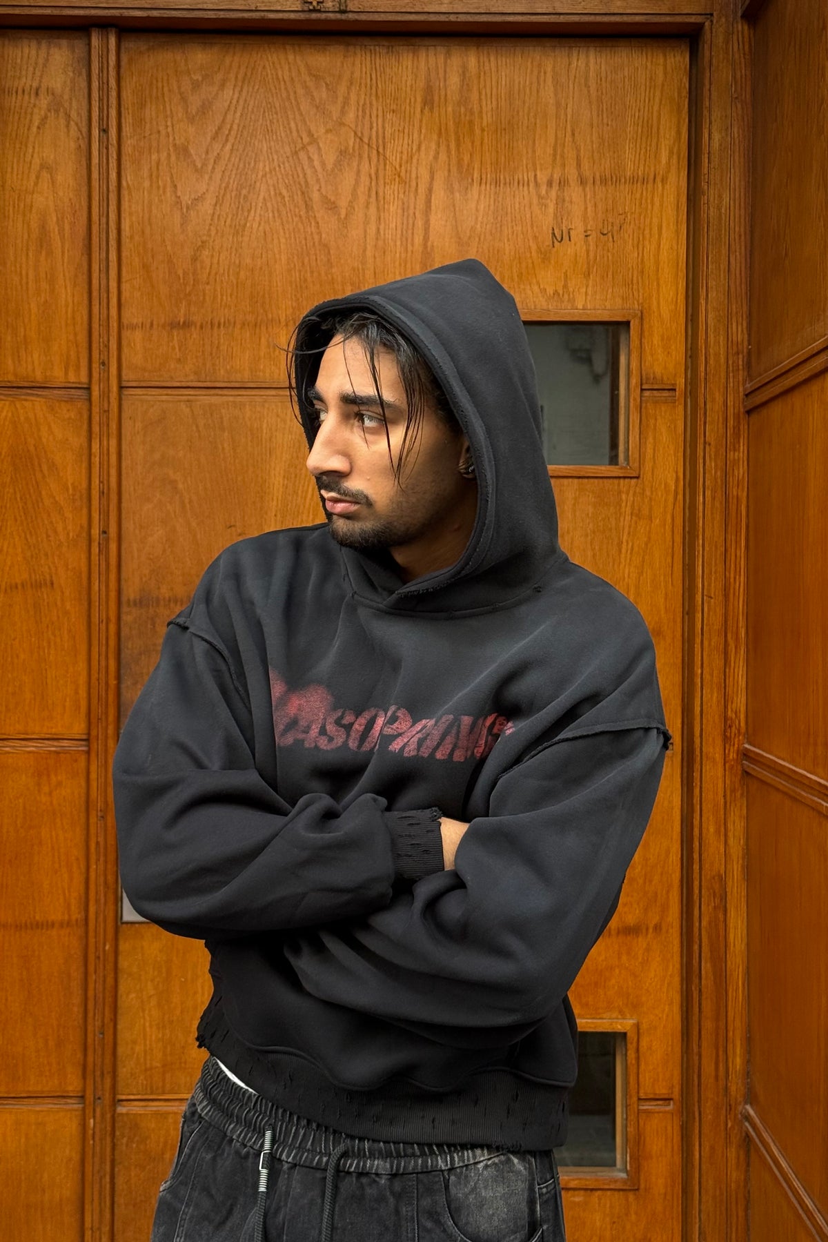 HOODIES CROP ASONPRINCE WASHED BLACK CN