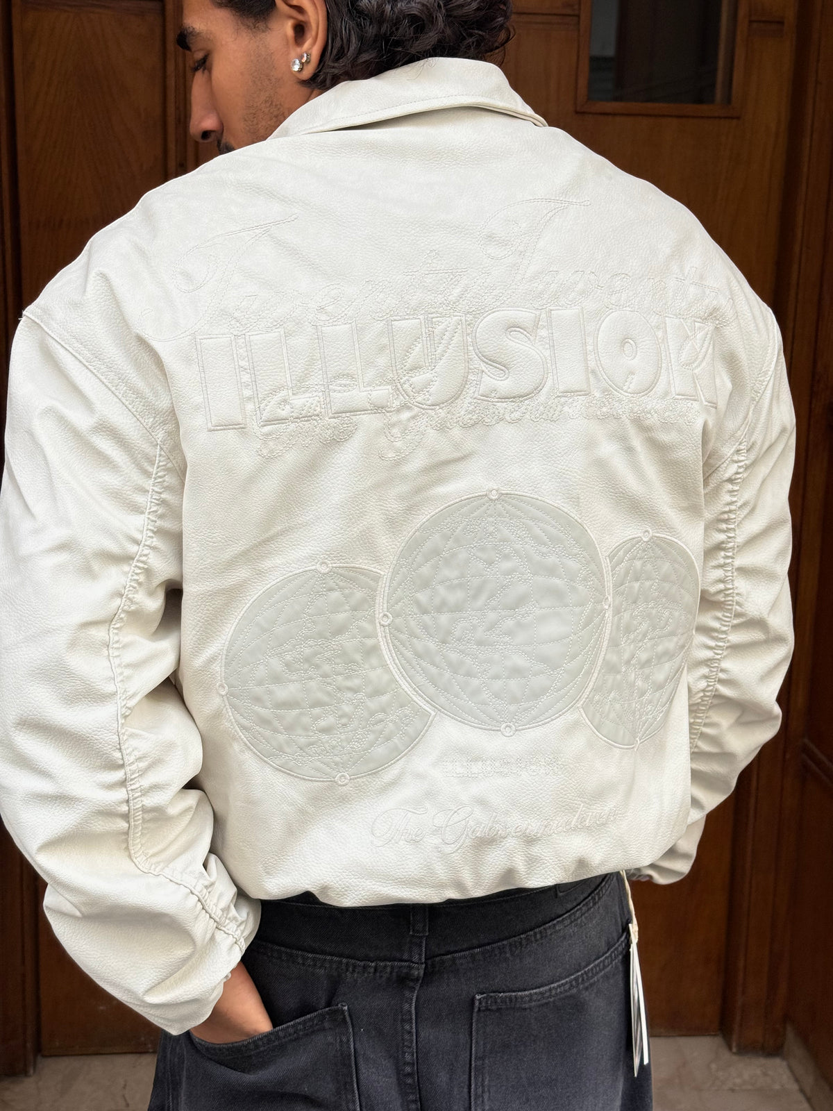LEATHER JACKET ILLUSION ECRU RT 153