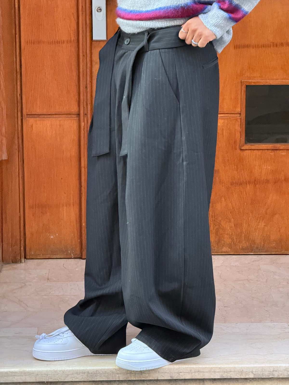TROUSER PANTS OVERSIZE RAYURES (BLACK) V80-63