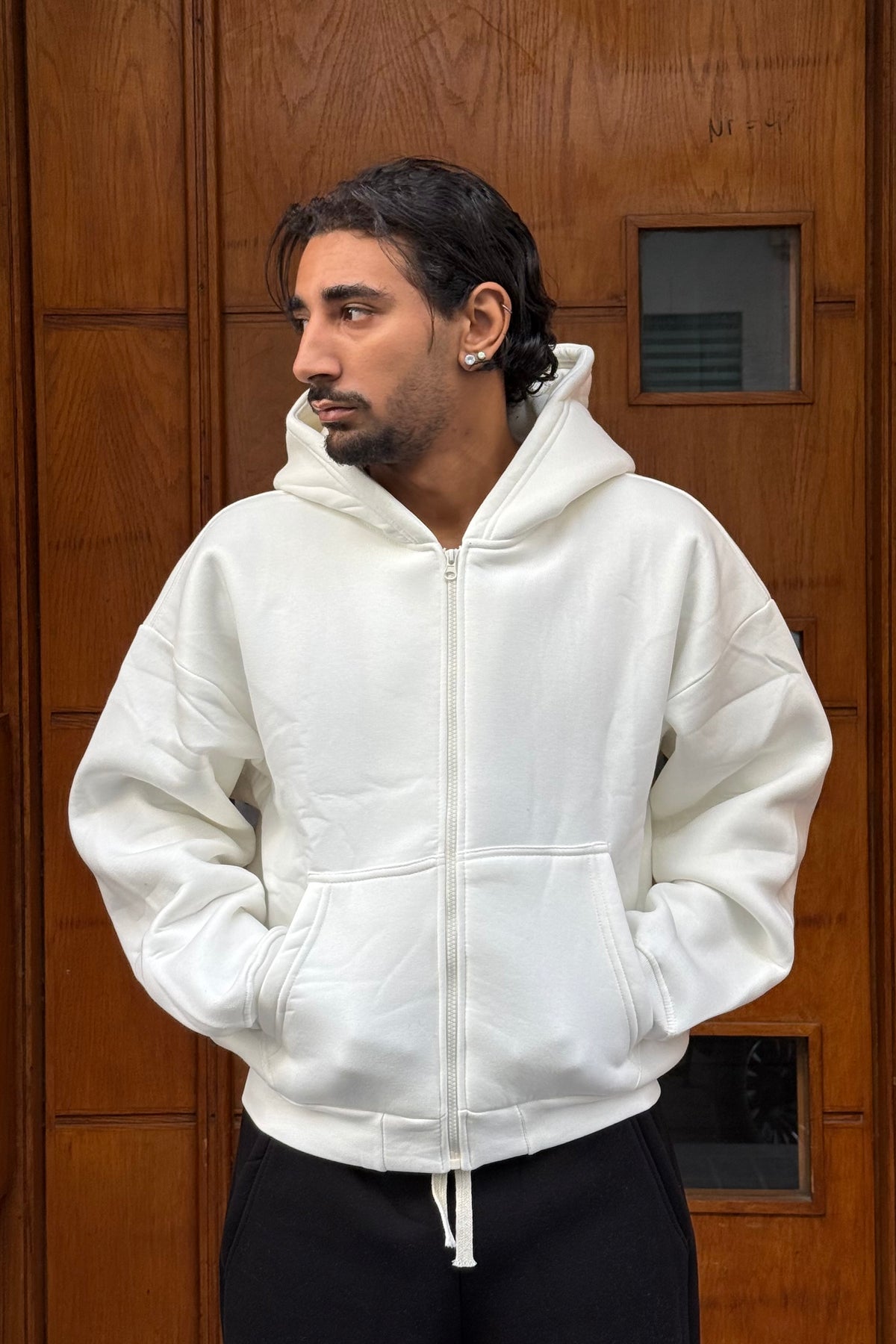 HOODIES CROP ZIP BASIC WHITE OVX